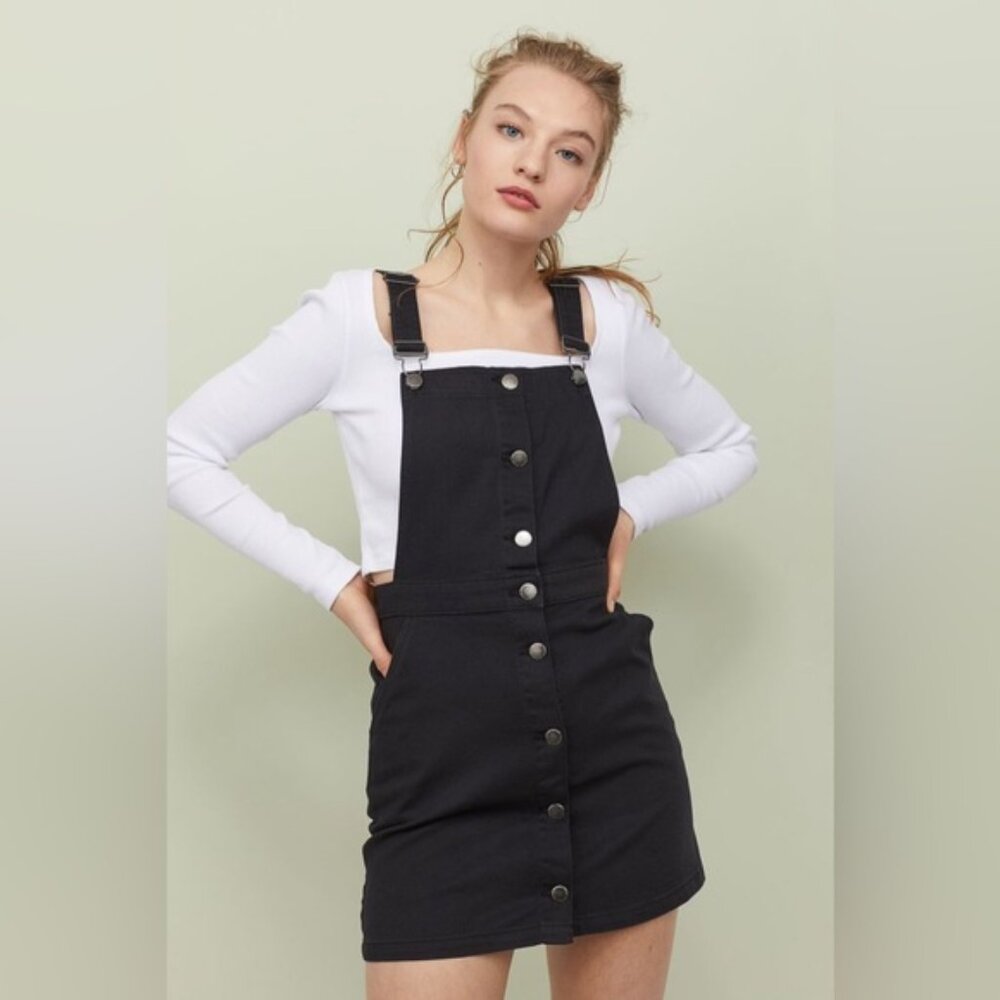 H&M | Black Button Down Overall Dress